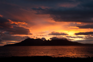Sunset over Rum from Laig Beach